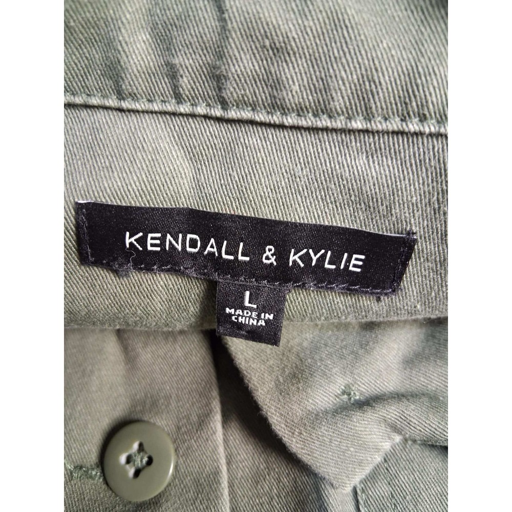 Kendall Kylie Utility Shirt Jacket Green Cotton Size L Button Front Long Sleeve‎ - Picture 3 of 8